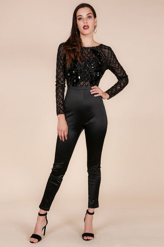 Elegant Black Sequence Open Back Jumpsuit