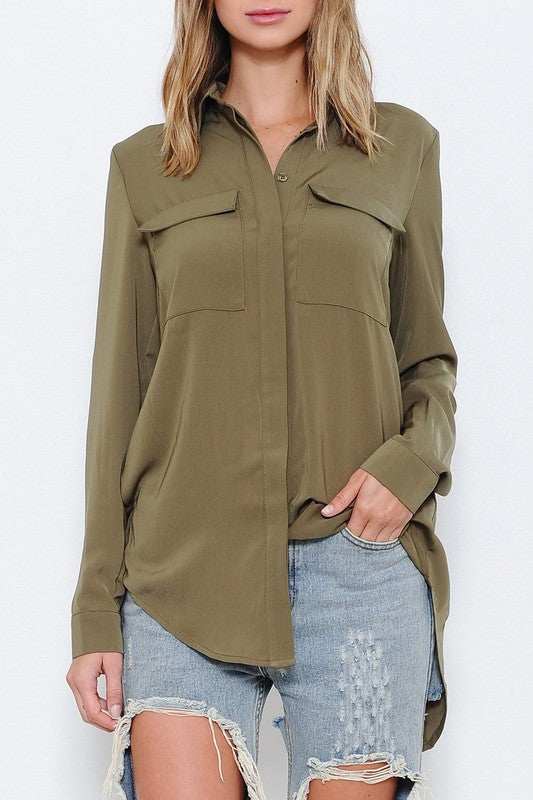 Fashion Olive Back Split Blouse