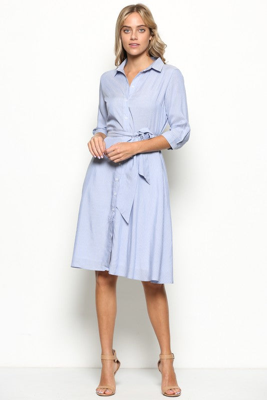 Elegant Marine Blue Shirt Dress