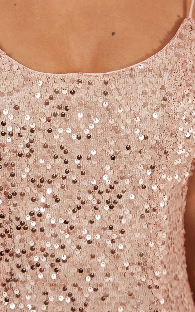 Fashion Strap Rose Gold Sequence Ruffle Dress EDITE MODE Fashion Strap Rose Gold Sequence Ruffle Dress EDITE MODE