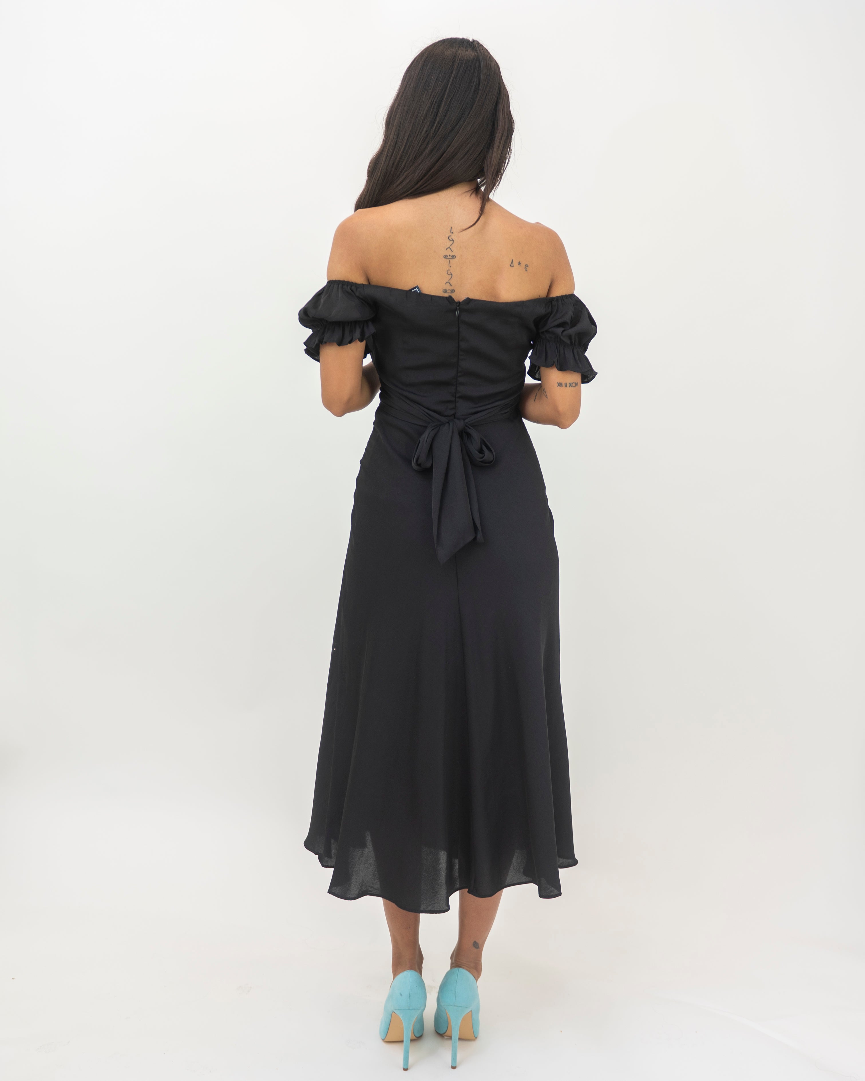 black off the shoulder boho dress Women's Boho Dress Black Off Shoulder Floral Embroidered Dress, Black / S