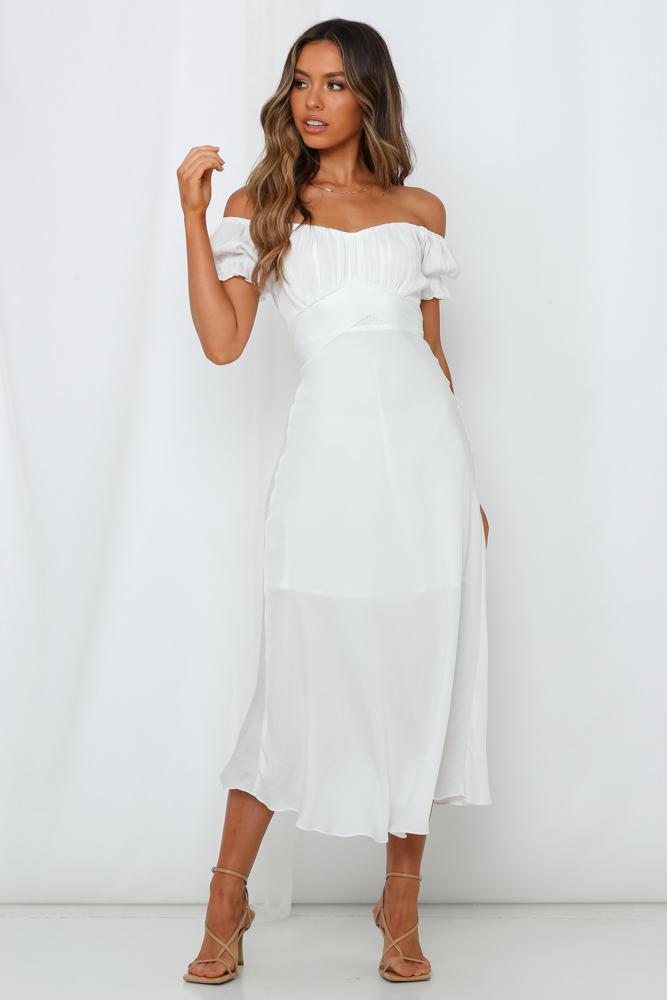 Elegant Off Shoulder White Tie-Up Ruffle Maxi Dress S / White Elegant Off Shoulder White Tie-Up Ruffle Maxi Dress S / White