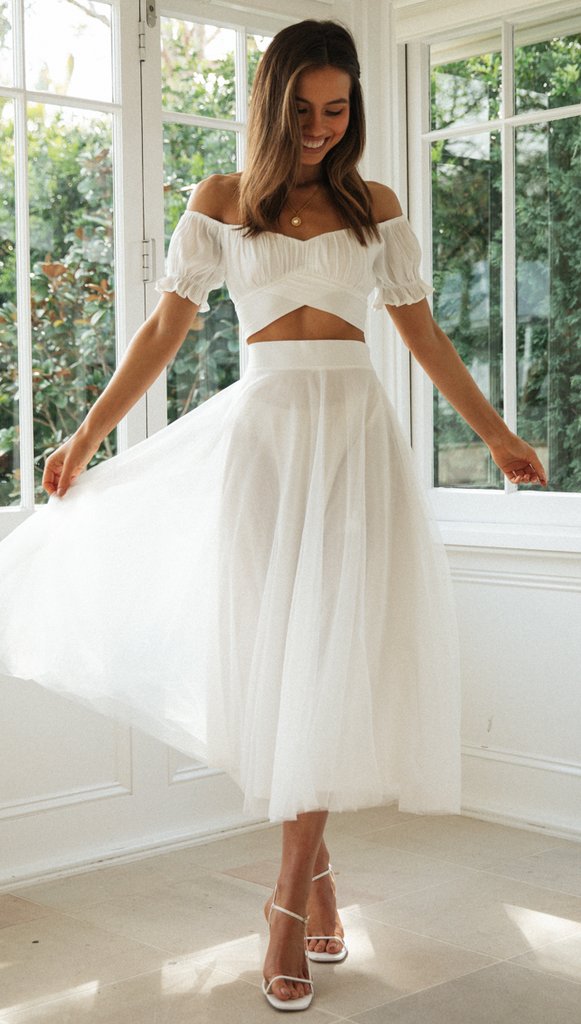 Elegant High Waisted White Mesh Ruffle Maxi Skirt