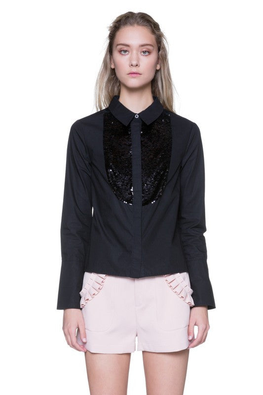 Elegant Sequence Detail Black Shirt