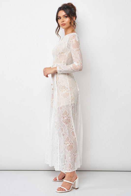 long sleeve open back maxi dress white Lustre Long Sleeve Open Back Maxi Dress White