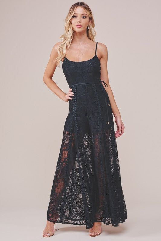 Fashion Strap Black Lace Tie-Up Jumpsuit