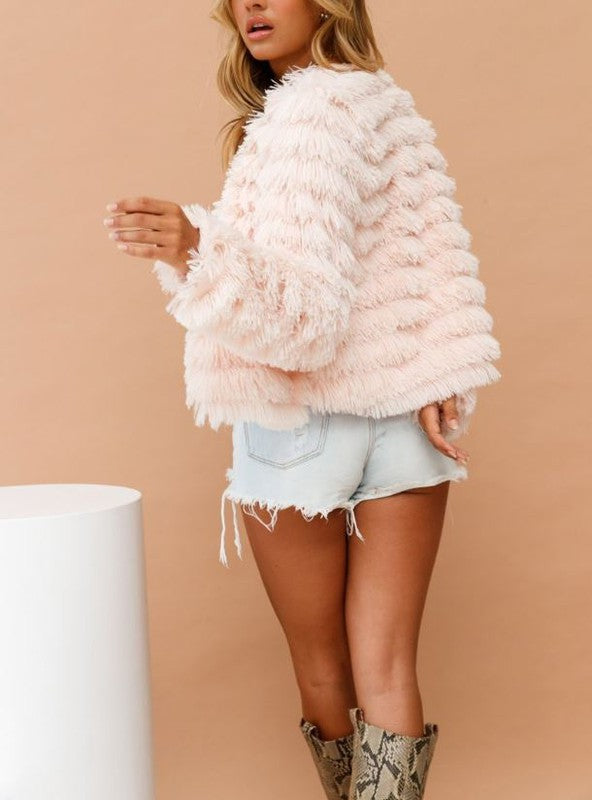 Fashion Pink Faux Furry Jacket