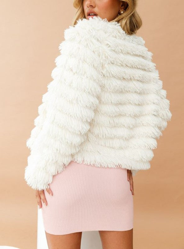 Fashion White Faux Furry Jacket