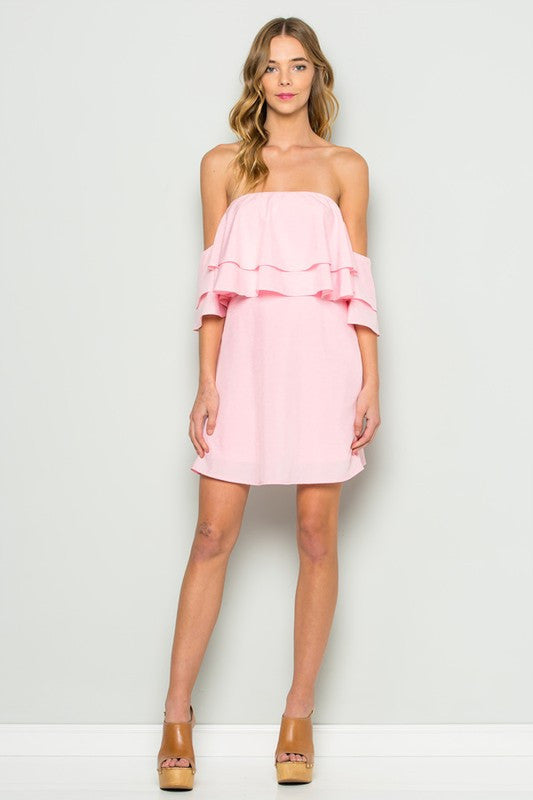 Elegant Off Shoulder Ruffle Pink Dress