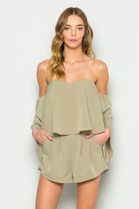 Elegant Off Shoulder Olive Romper