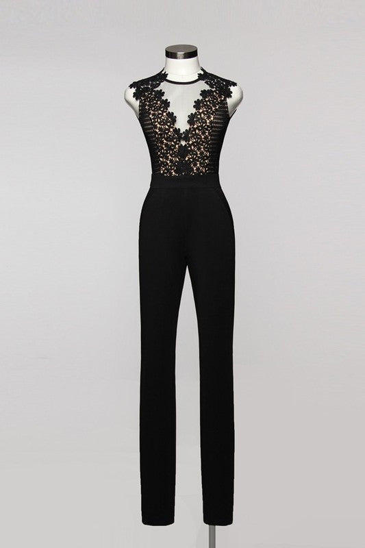 Elegant Black Lace Sleeveless Jumpsuit