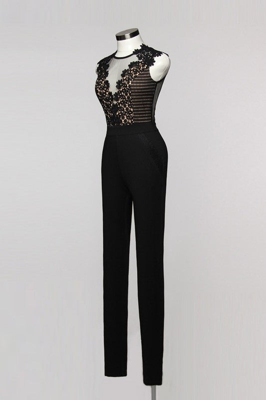 Elegant Black Lace Sleeveless Jumpsuit