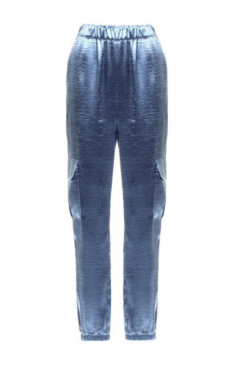 Elegant Silky Blue Cargo Pants