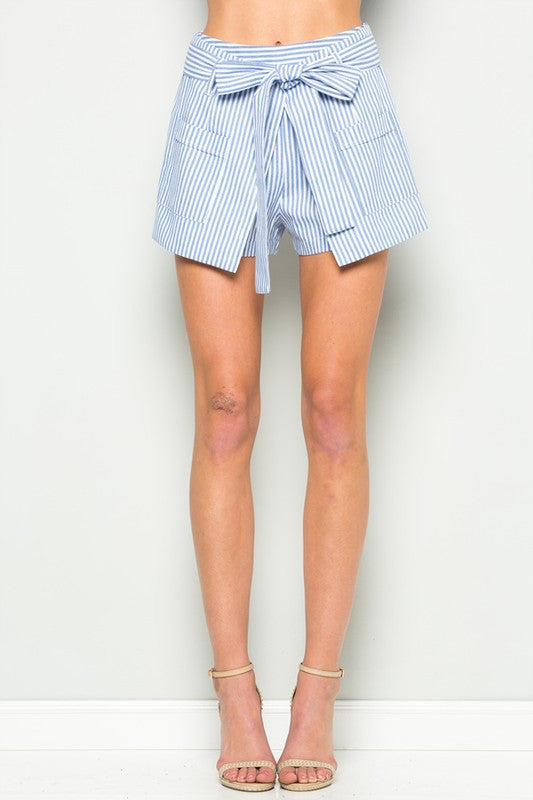 Fashion White Blue Striped Short