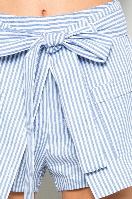 Fashion White Blue Striped Short