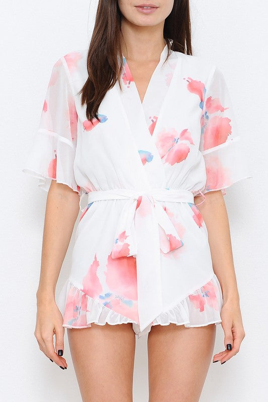 Elegant Floral Print White Romper