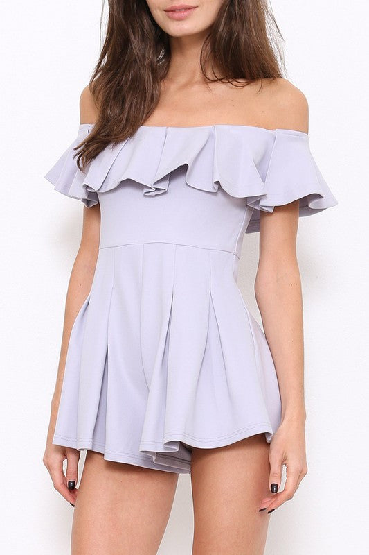 Elegant Off Shoulder Grey Ruffle Romper