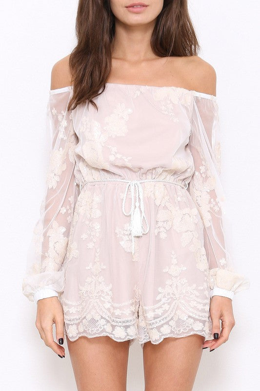 Elegant Cream Sequence Off Shoulder Romper