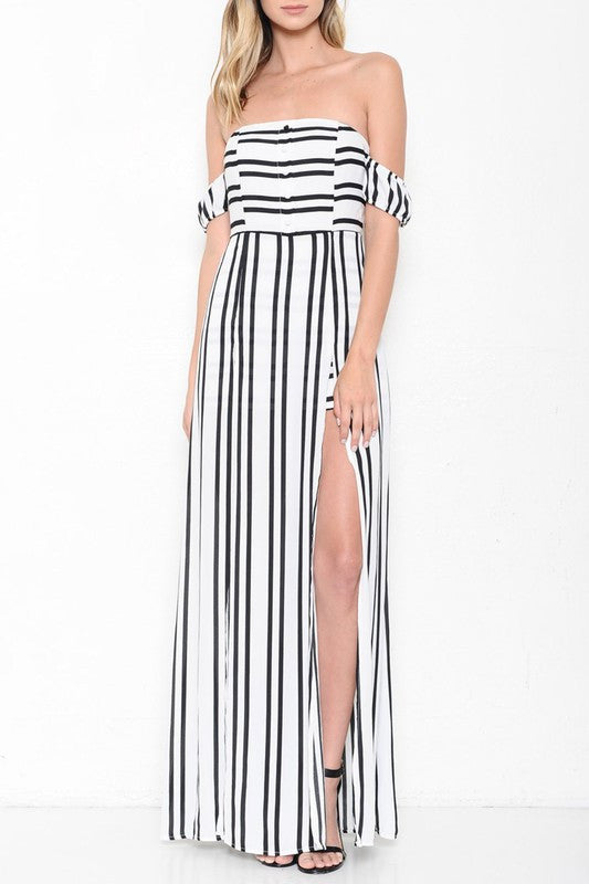 Fashion Contrast Striped Off Shoulder Maxi Romper