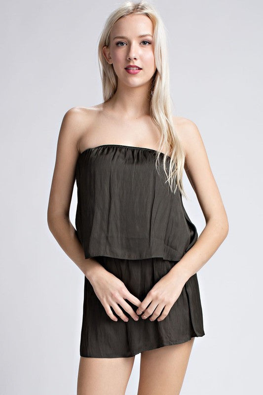 Elegant Olive Green Strapless Romper