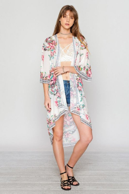 Fashion Summer Floral Print Multi-Color Cardigan