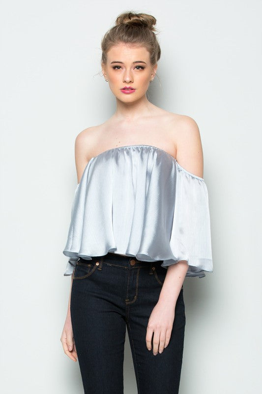 Elegant Off-Shoulder Satin Grey Summer Top