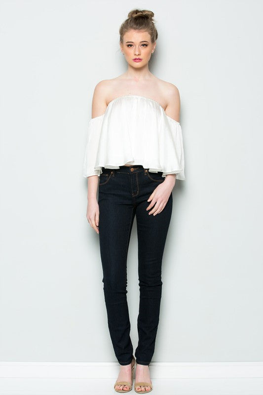 Elegant Off-Shoulder Satin White Summer Top