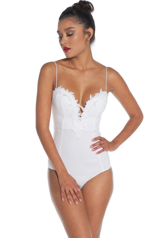 Elegant White Lace V-Neck Bodysuit