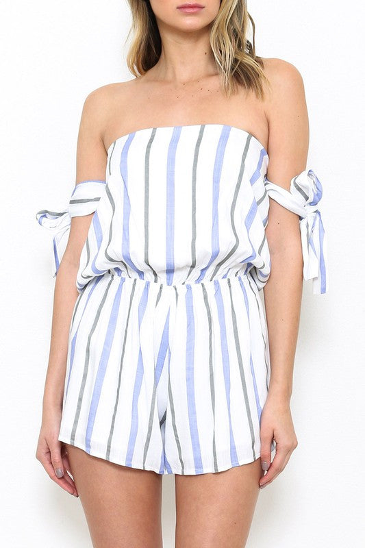 Fashion Off-Shoulder Stripe Blue Marine Romper