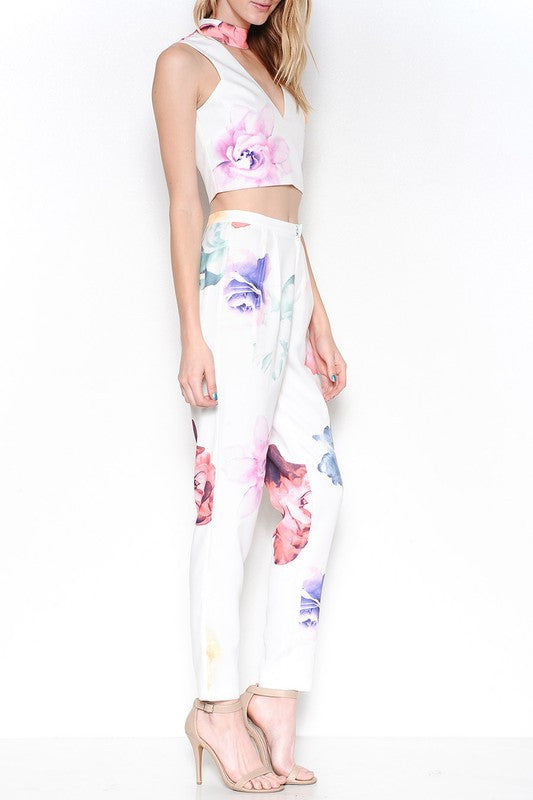 Summer Floral Watercolor Tailor Pants