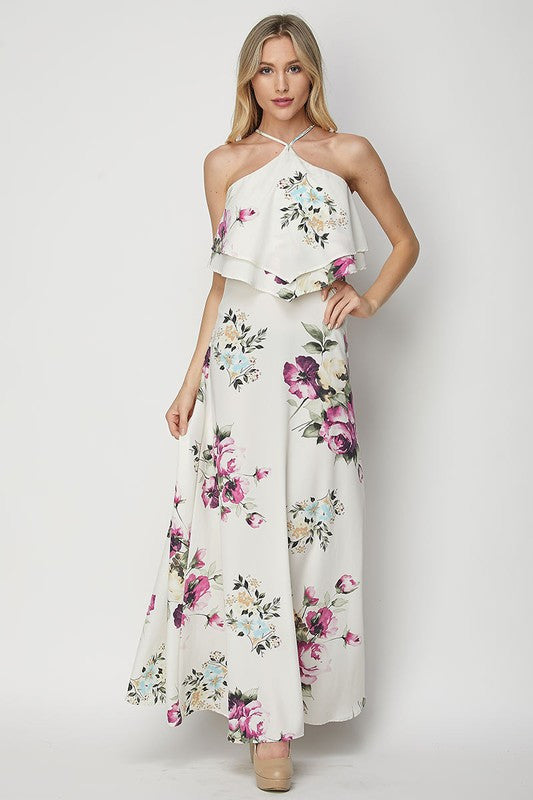 Summer Floral Print Layered Maxi Dress