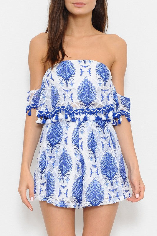 Fashion High Waisted White Blue Short