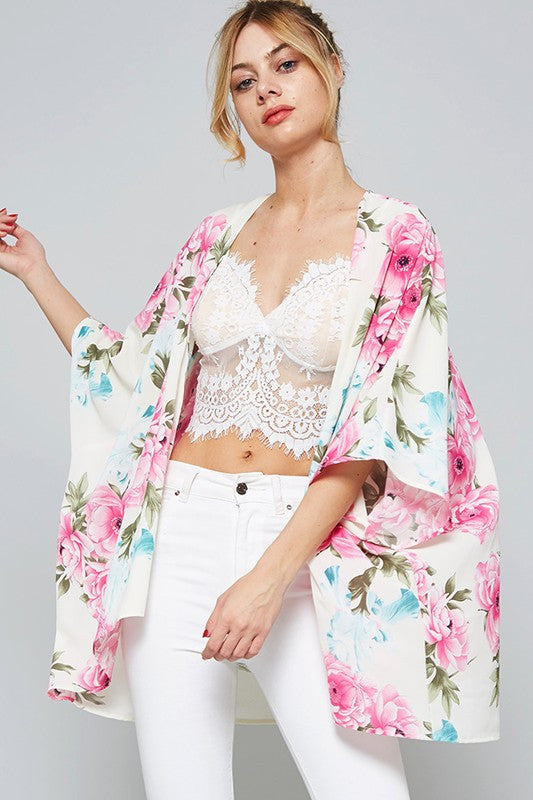 Fashion Summer Floral Print Pink Cardigan