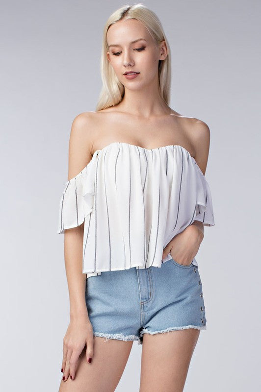 Summer Off Shoulder Striped Contrast White Top