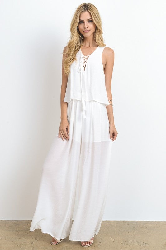 Fashion Wide Leg Layered White Jumpsuit