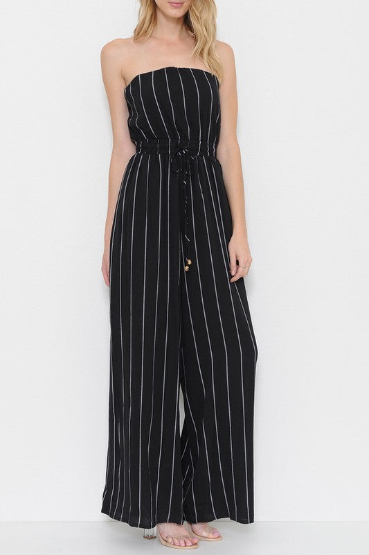 Summer Strapless Wide Leg Black Contrast Maxi Romper