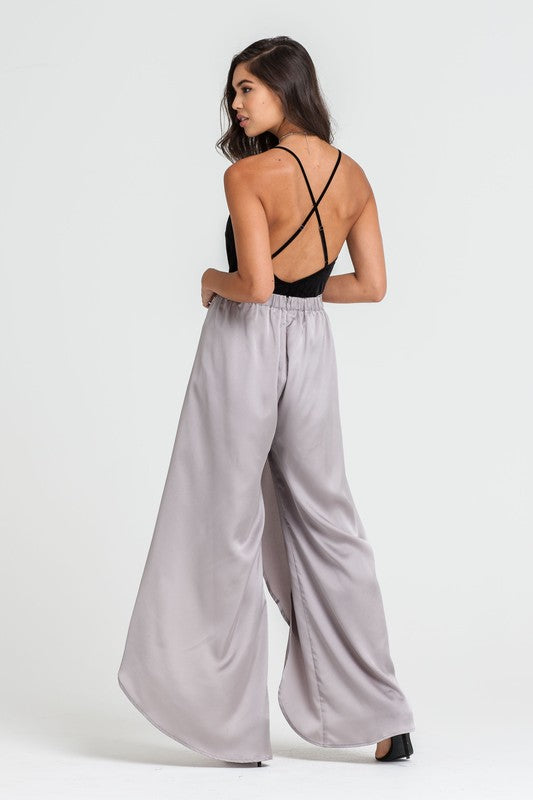 Elegant Grey Cut Out Satin Pants