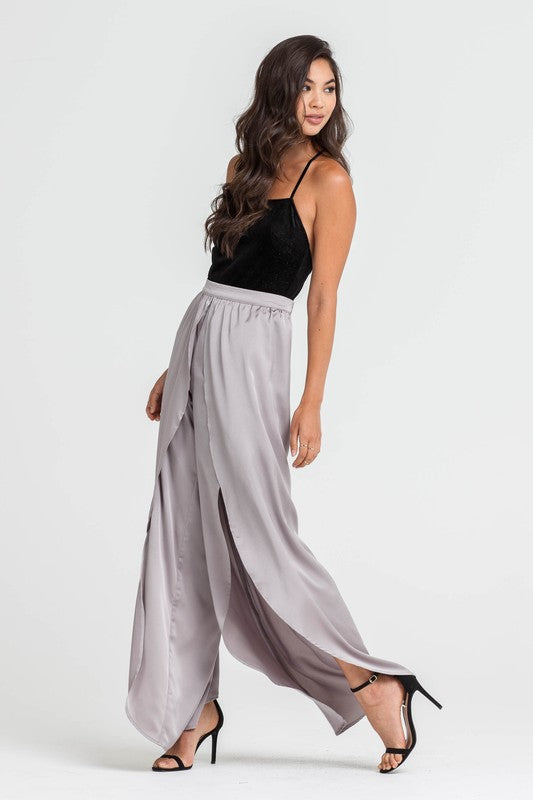 Elegant Grey Cut Out Satin Pants