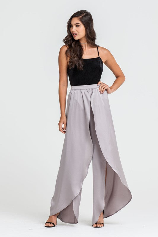 Elegant Grey Cut Out Satin Pants