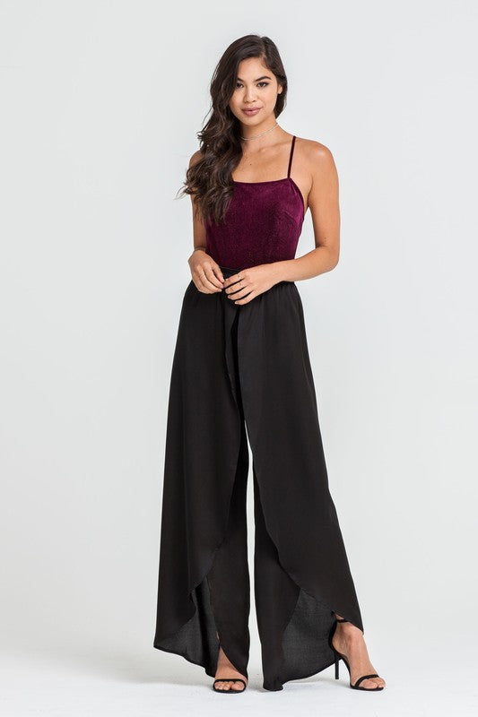 Elegant Black Cut Out Satin Pants