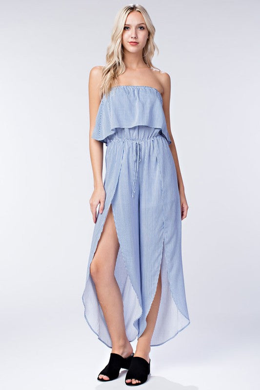 Fashion Strapless Marine Ruffle Cut Out Jumpsuit