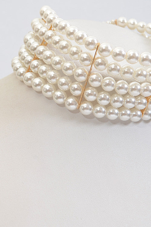 Elegant Pearl Choker Gold Necklace