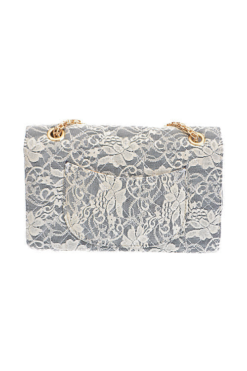 Elegant Flower Lace Quilted Grey Clutch