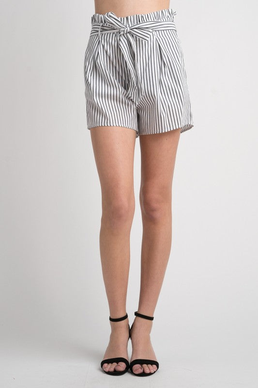 Elegant High Waisted White Striped Shorts