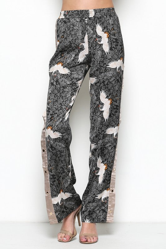 Elegant Oriental Print Black Jogging Pants