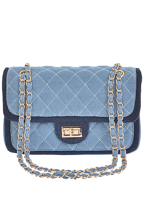 Fashion Light Blue Denim Quilted Clutch