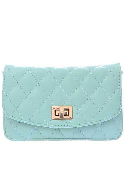 Mint Clutch with Quilted Golden Detail