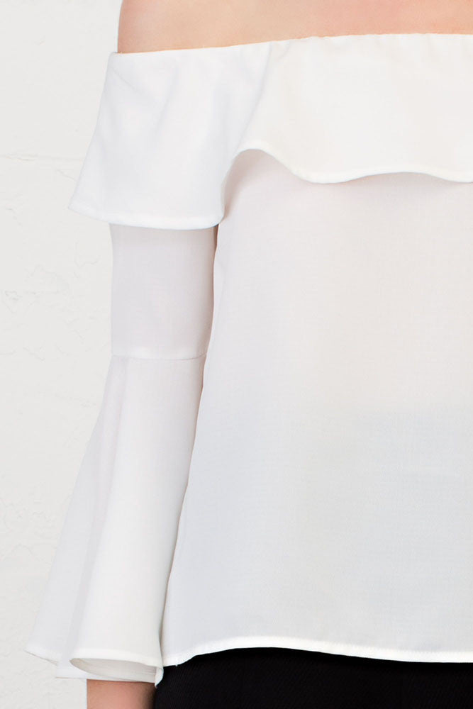 Elegant White Off Shoulder Flare Bell Sleeve Top