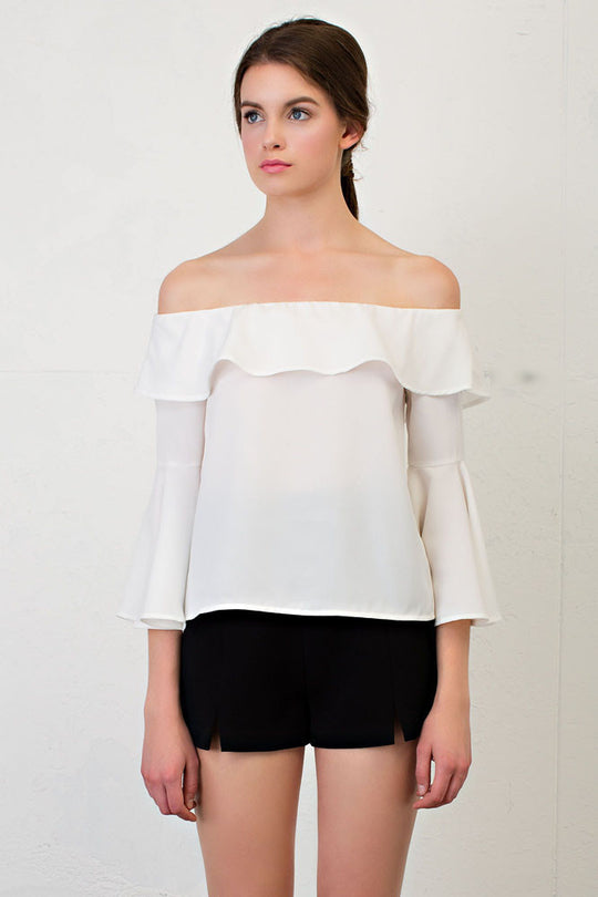 Elegant White Off Shoulder Flare Bell Sleeve Top