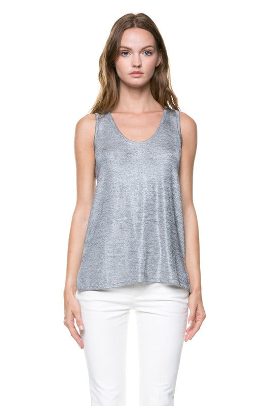 Casual Shimmer Silver Tank Top